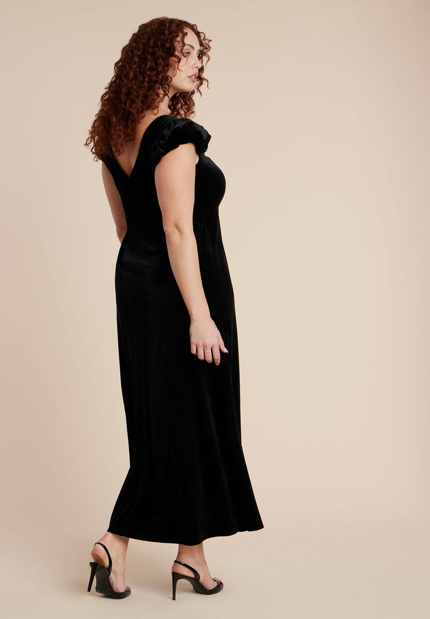  Velvet Short Puff Sleeve Maxi Dress, BLACK ONYX, alternate image number 3