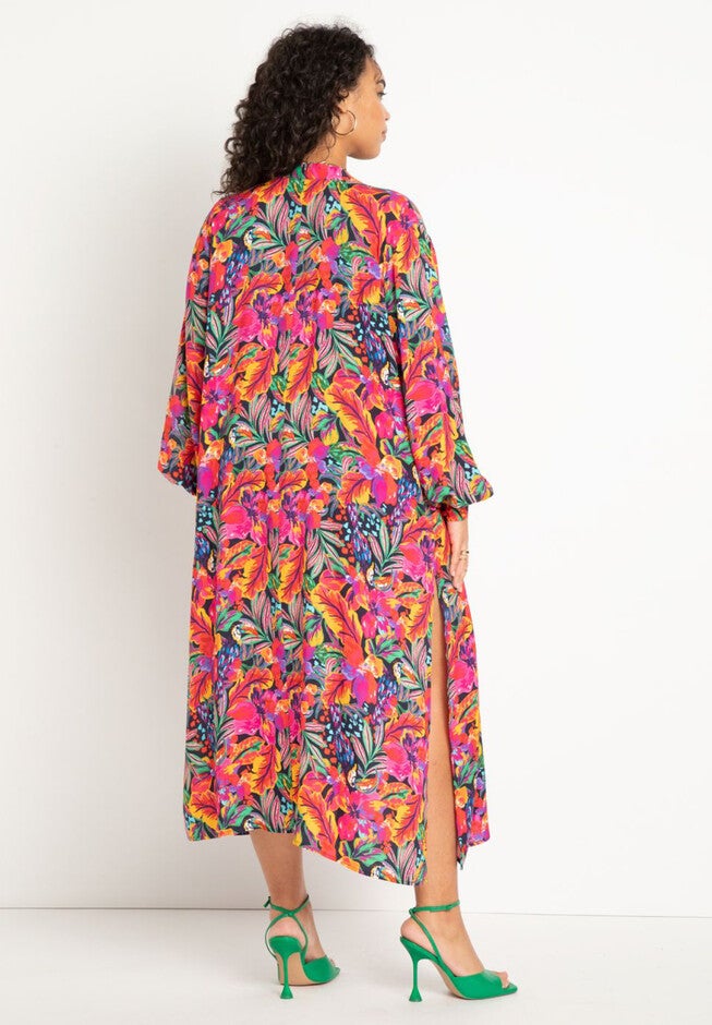 Printed Puff Sleeve Coverup Duster, , alternate image number null