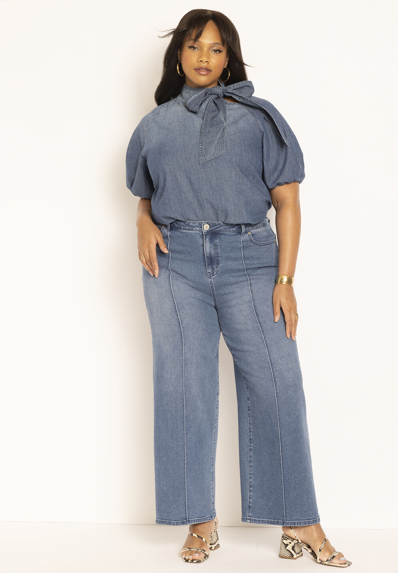 ELOQUII Elements Women's Plus Size Wide Leg Cargo Jeans 