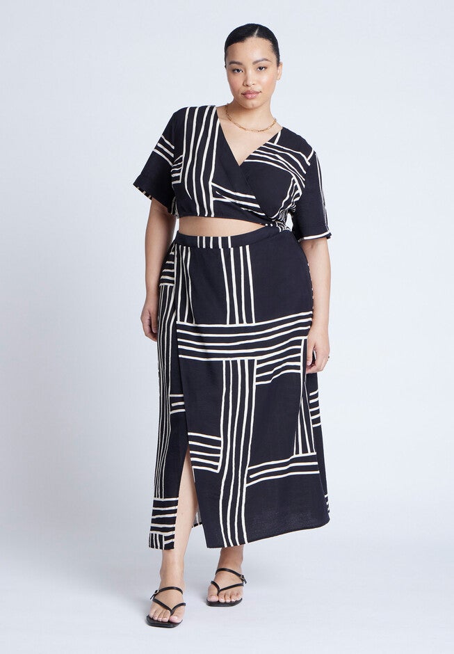 Wrapover Printed Skirt, STRIPE REMIX, on-hover image number null