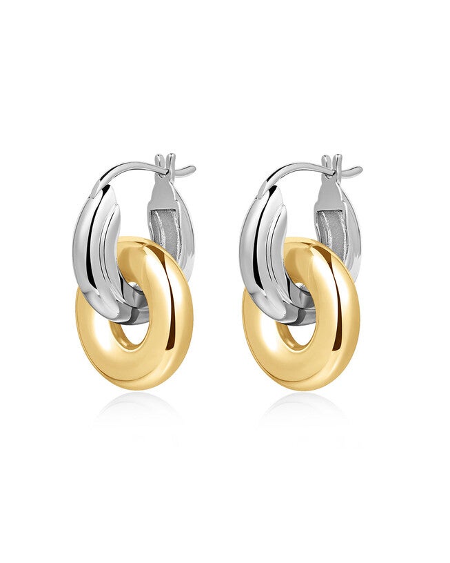 Two-Tone Interlock Hoops- Silver, SILVER, hi-res image number 0