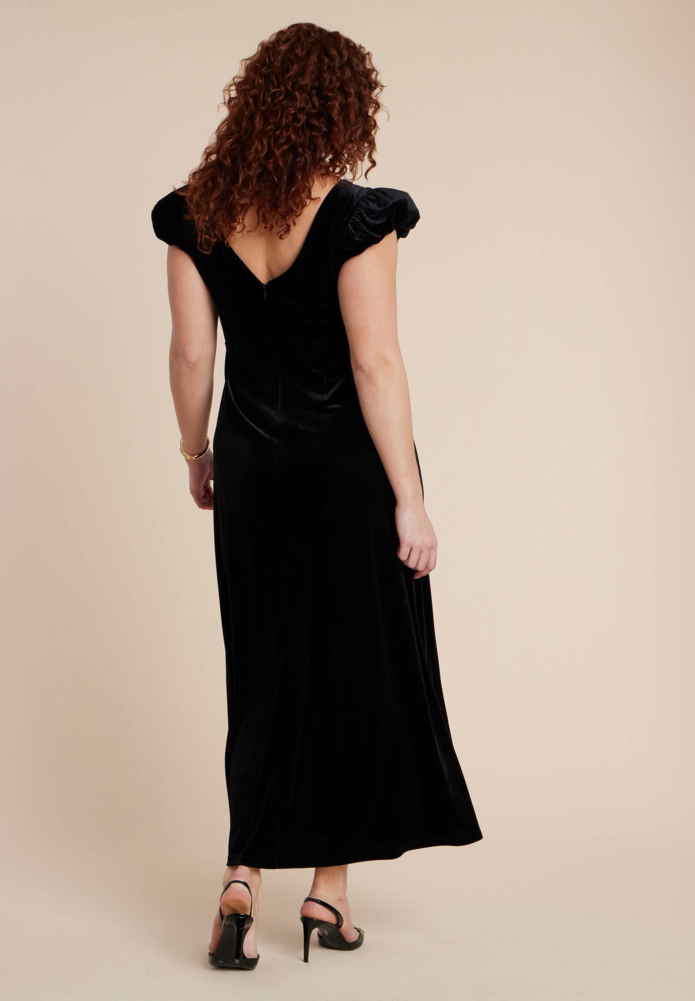  Velvet Short Puff Sleeve Maxi Dress, BLACK ONYX, alternate image number 4