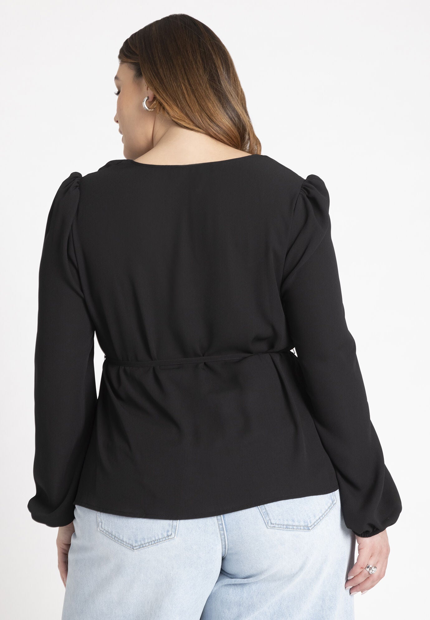 Long-Sleeved Ruffled V-Neck Blouse main image 1