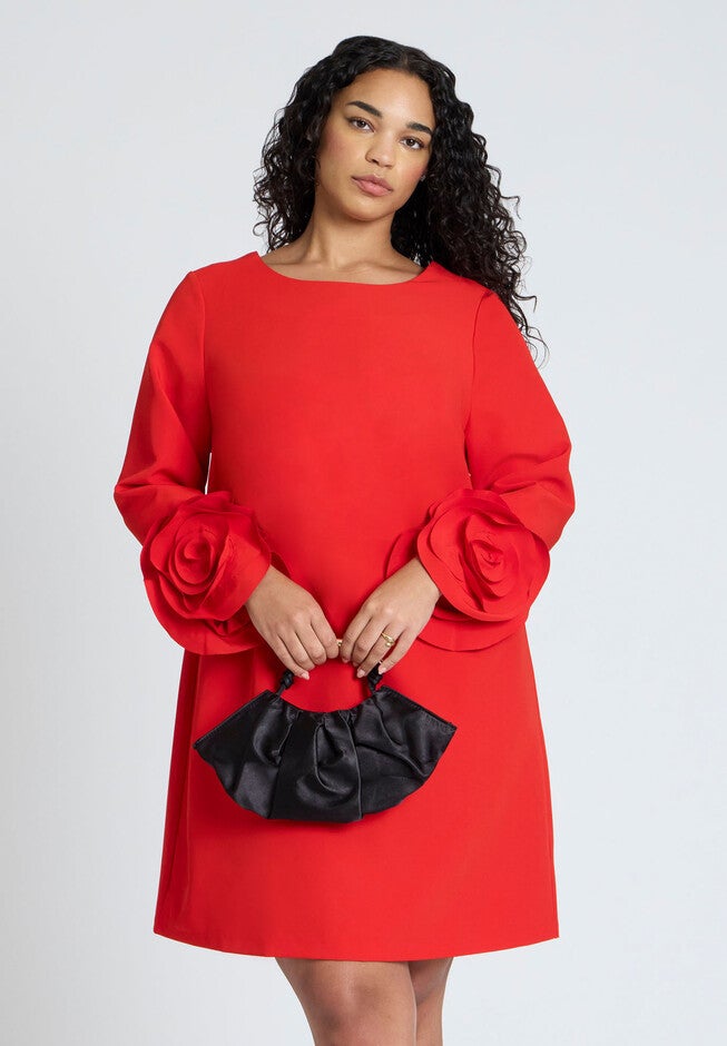 Rosette Sleeve Mini Dress, HIGH RISK RED, alternate image number null