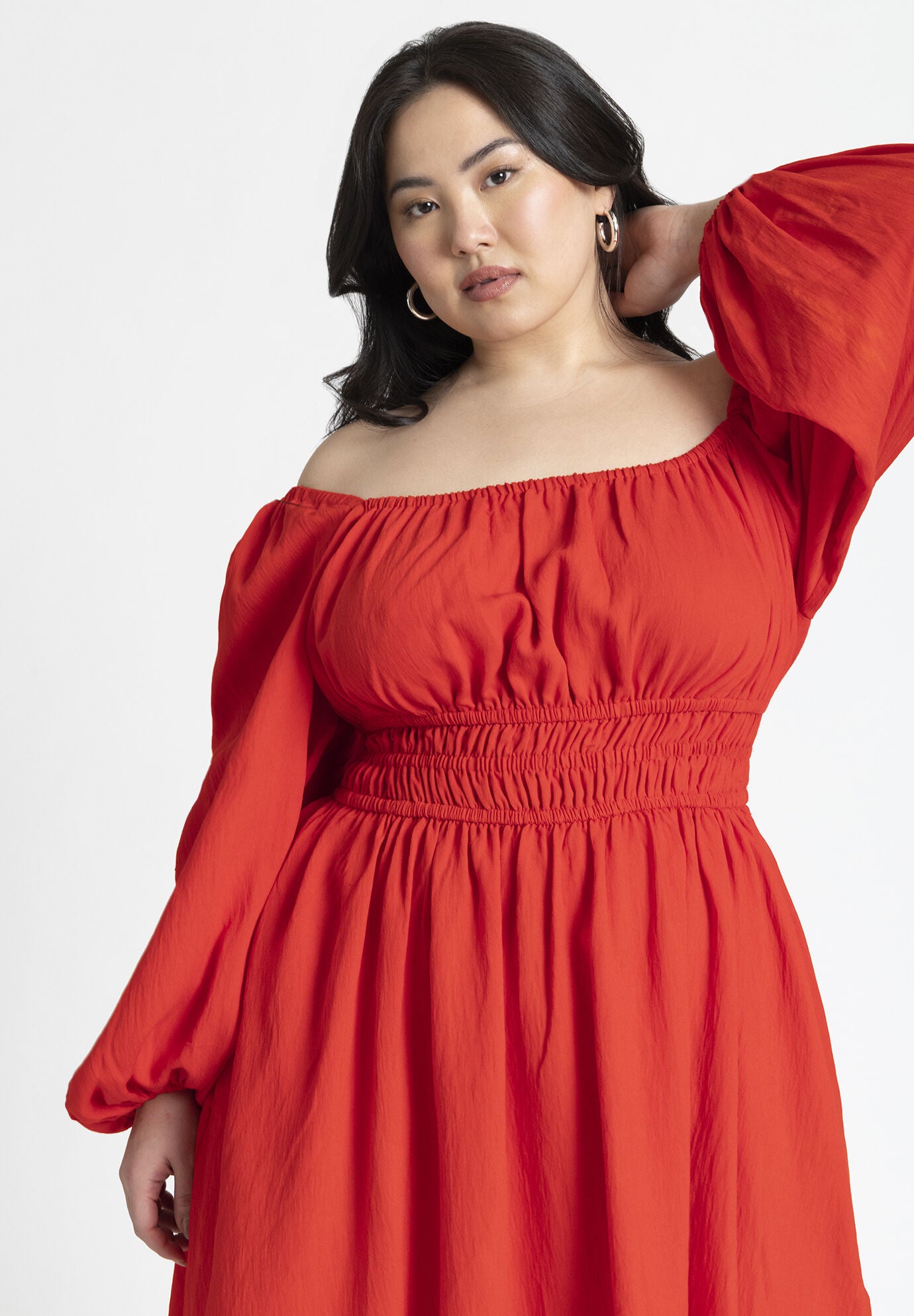 Mini Fit And Flare Dress Puff Sleeve Long Sleeve Blaze Red Eloquii