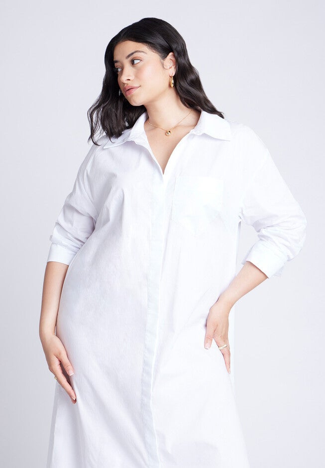 Collared Maxi Shirt Dress, BRIGHT WHITE, alternate image number null
