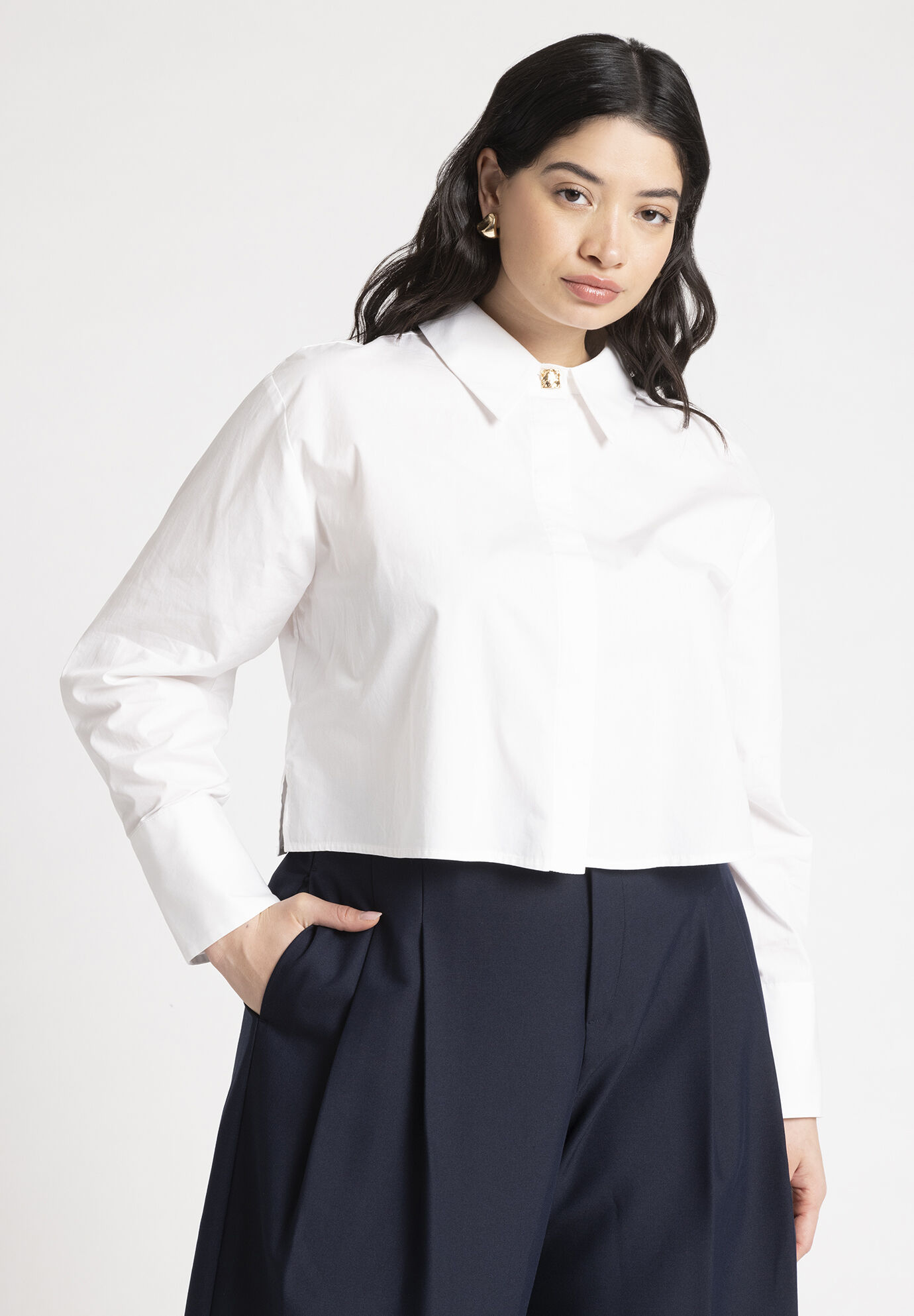 Women Cropped Collared Shirt By ( Size 16 )