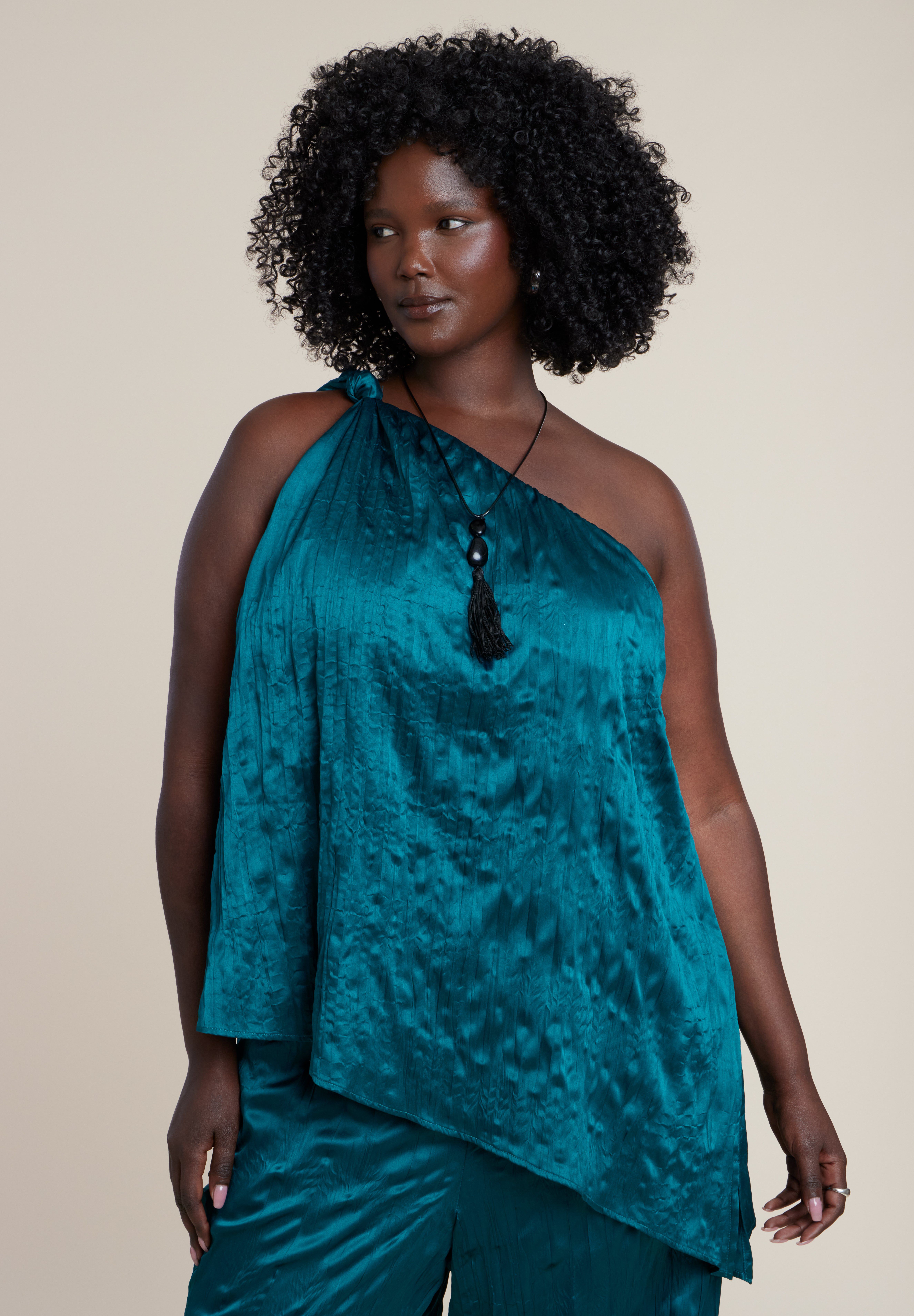 Knotted Asymmetric Crinkle Satin Top