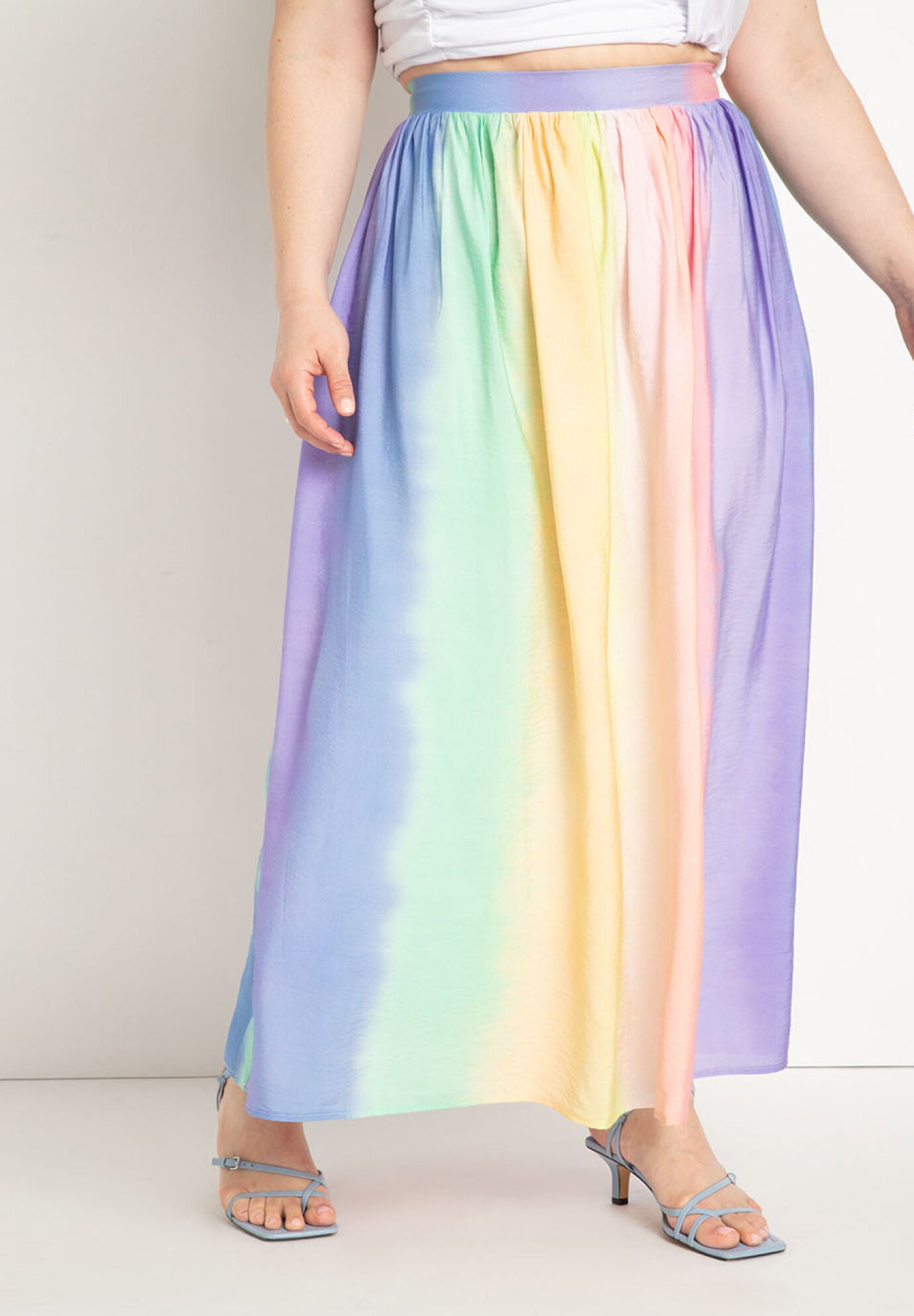 Satin rainbow maxi skirt sale