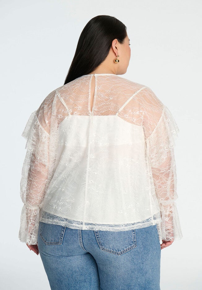 Lace Flared Sleeve Blouse, ECRU, on-hover image number null