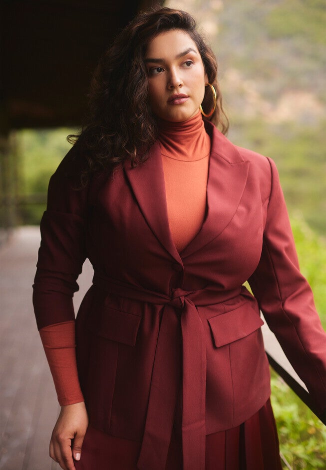 Wide Belt Single Breasted Blazer, FIRED BRICK, hi-res image number null