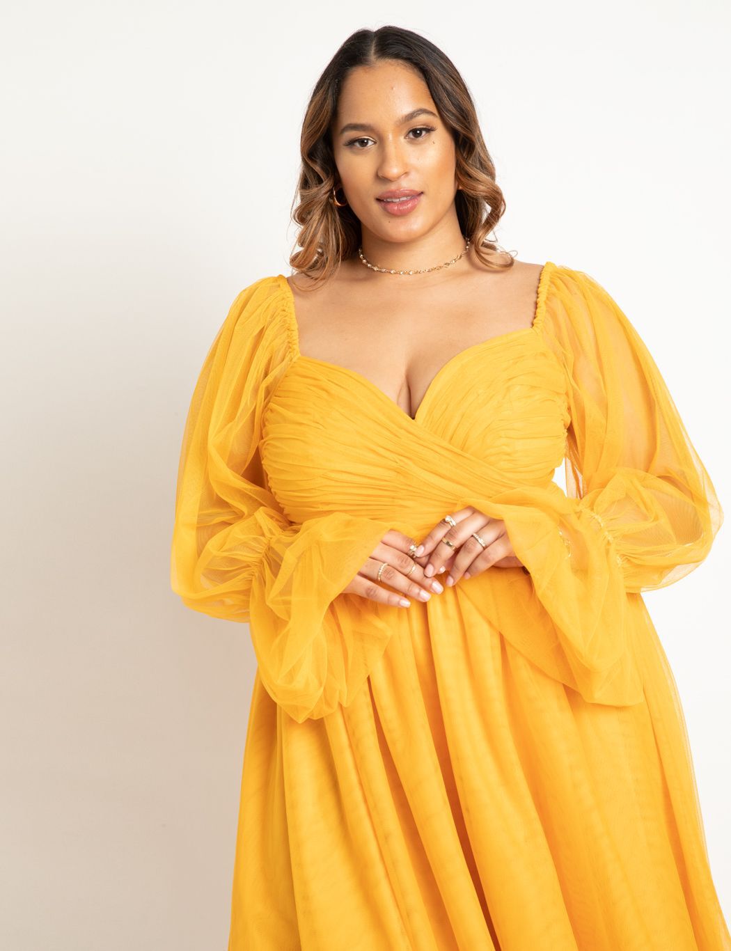 Knee Length Tiered Puff Dress Golden Glow Eloquii