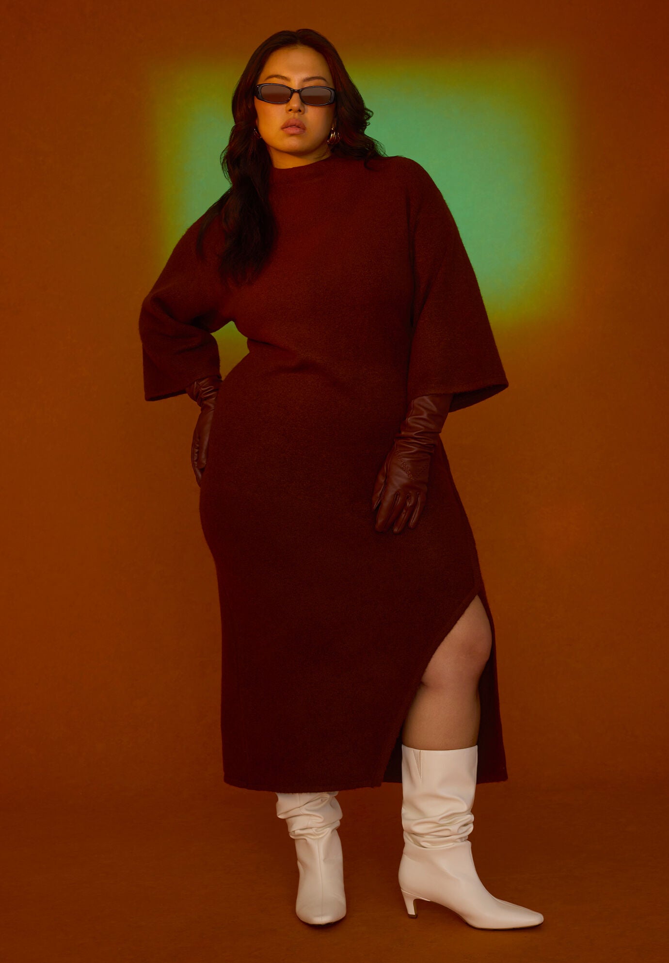 Funnel Neck Wide Sleeve Midi Dress | Eloquii