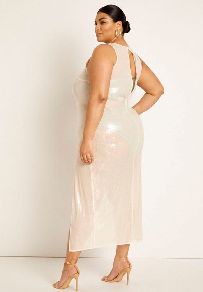 Gabi Fresh Swim x ELOQUII Sheer Sequin Coverup Maxi Dress with Slit, , alternate image number null