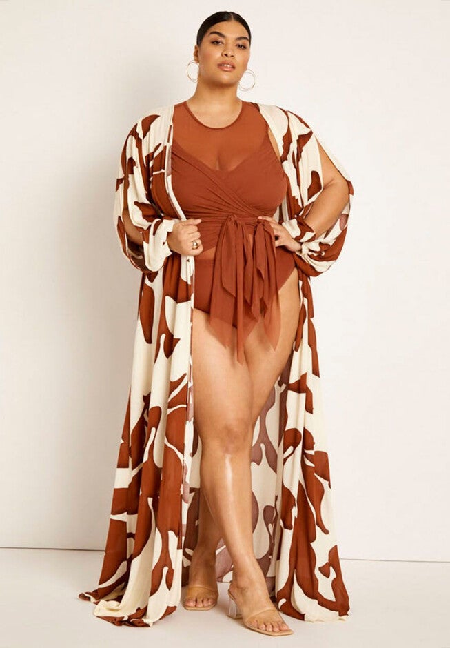 Gabi Fresh Swim x ELOQUII Slit Sleeve Coverup Duster, , on-hover image number null