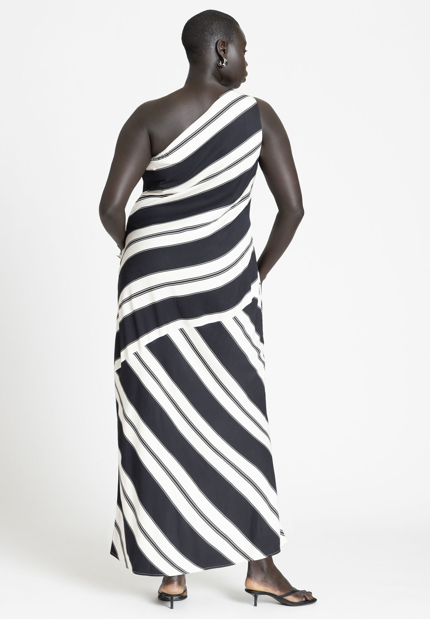 One Shoulder Stripe Maxi Dress, 4490478 | Eloquii