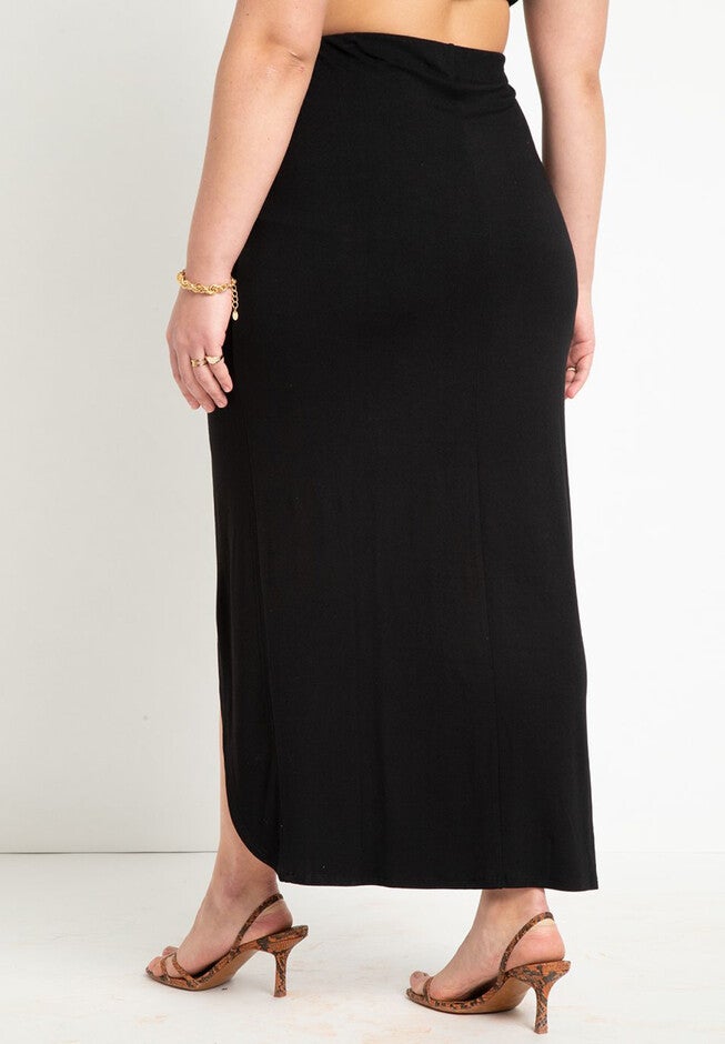 Shirred Midi Skirt With Slit, , alternate image number null