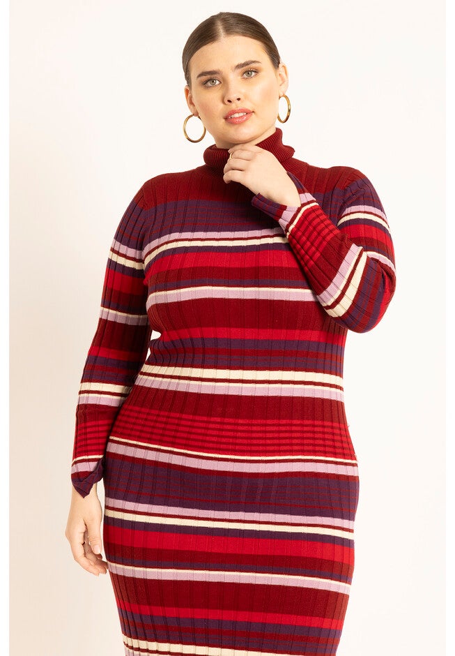 Striped Turtleneck Sweater Dress, , on-hover image number null