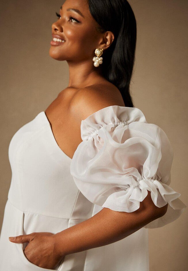 Bridal by ELOQUII Mini Dress With Puff Sleeve Cape, , on-hover image number null