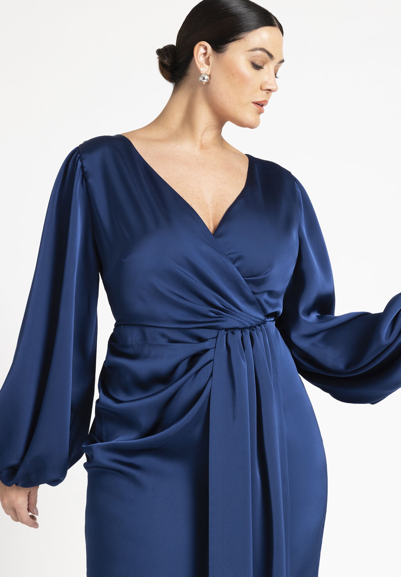 Satin Puff Sleeve Pleated Dress