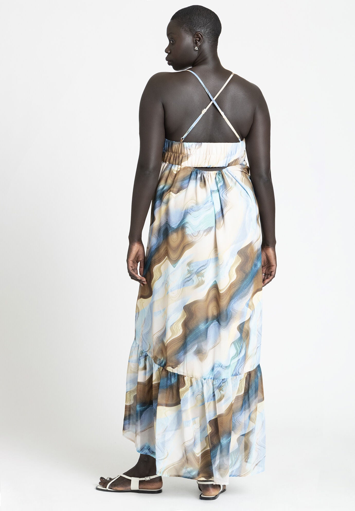 Chiffon Flare Maxi Dress Sleeveless Cutout Sand Swirls Eloquii