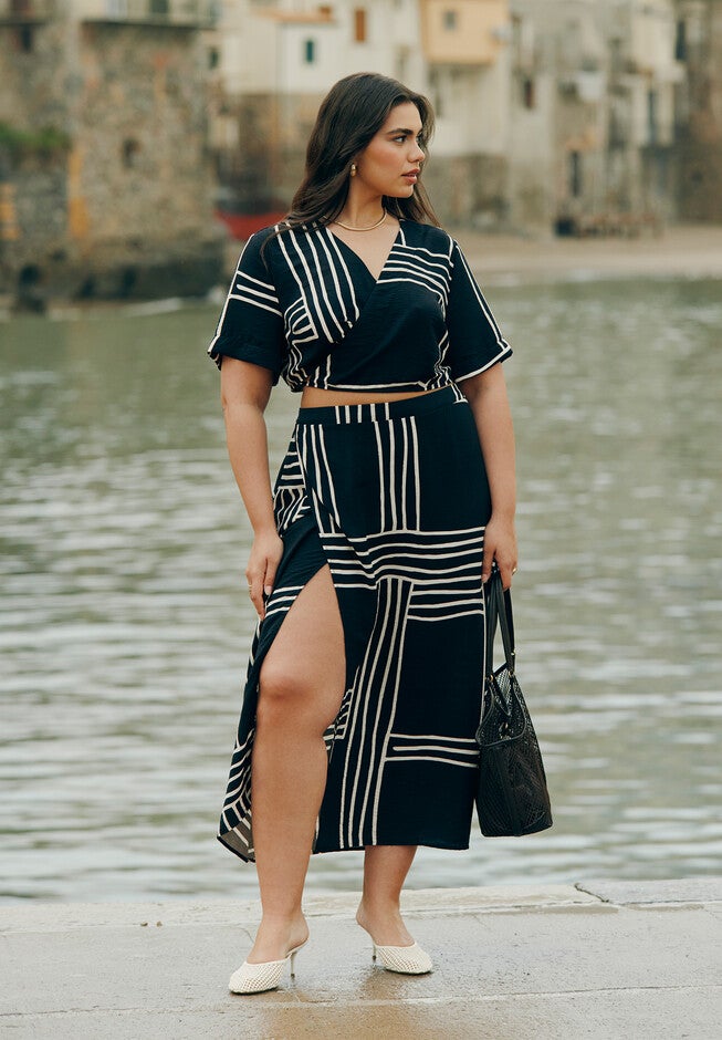 Wrapover Printed Skirt, STRIPE REMIX, hi-res image number null