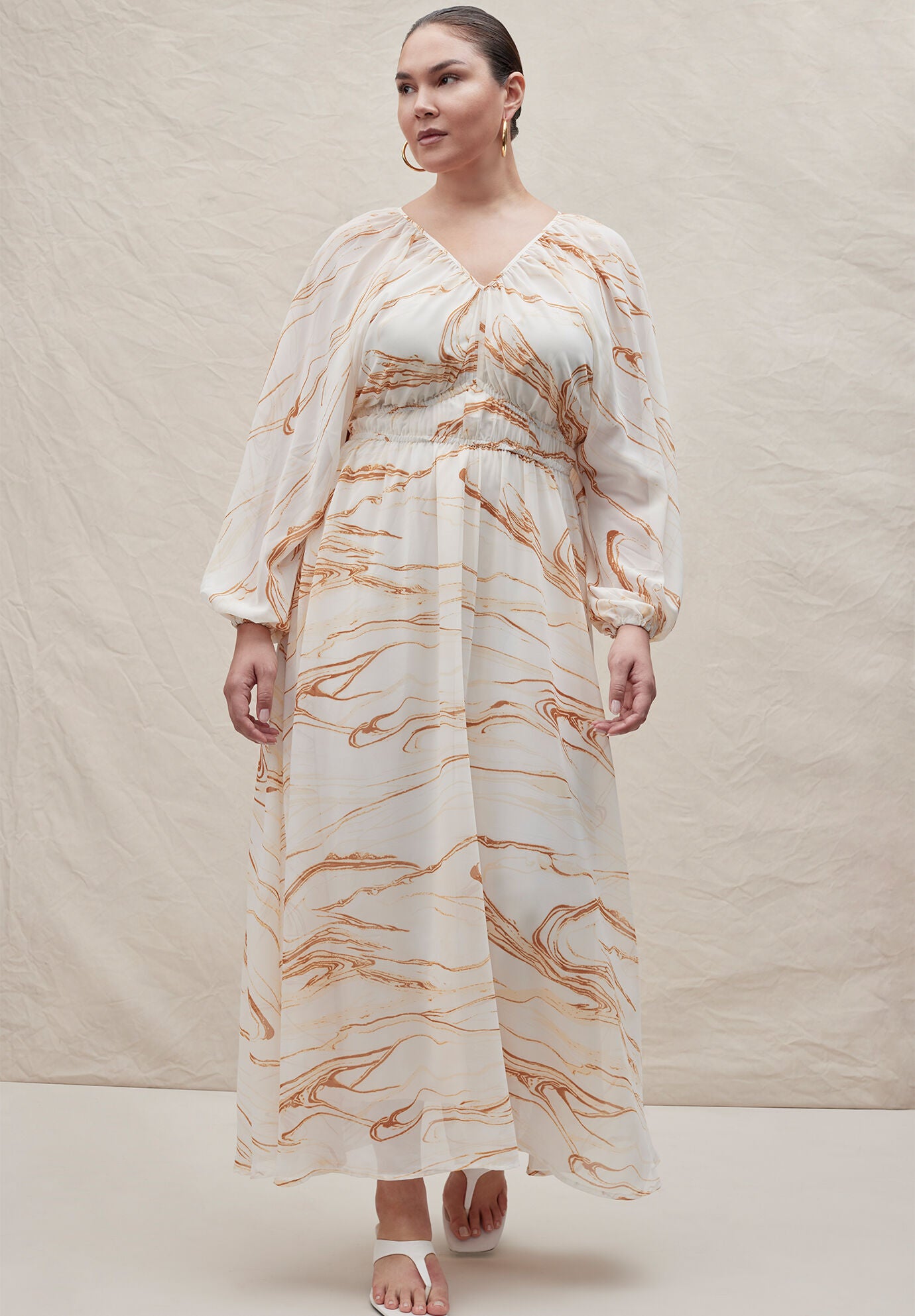 Chiffon balloon sleeve dress discount