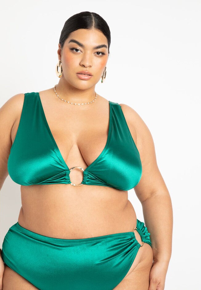 Gabi Fresh Swim x ELOQUII V-Neck Bikini Top with Ring Detail, , on-hover image number null