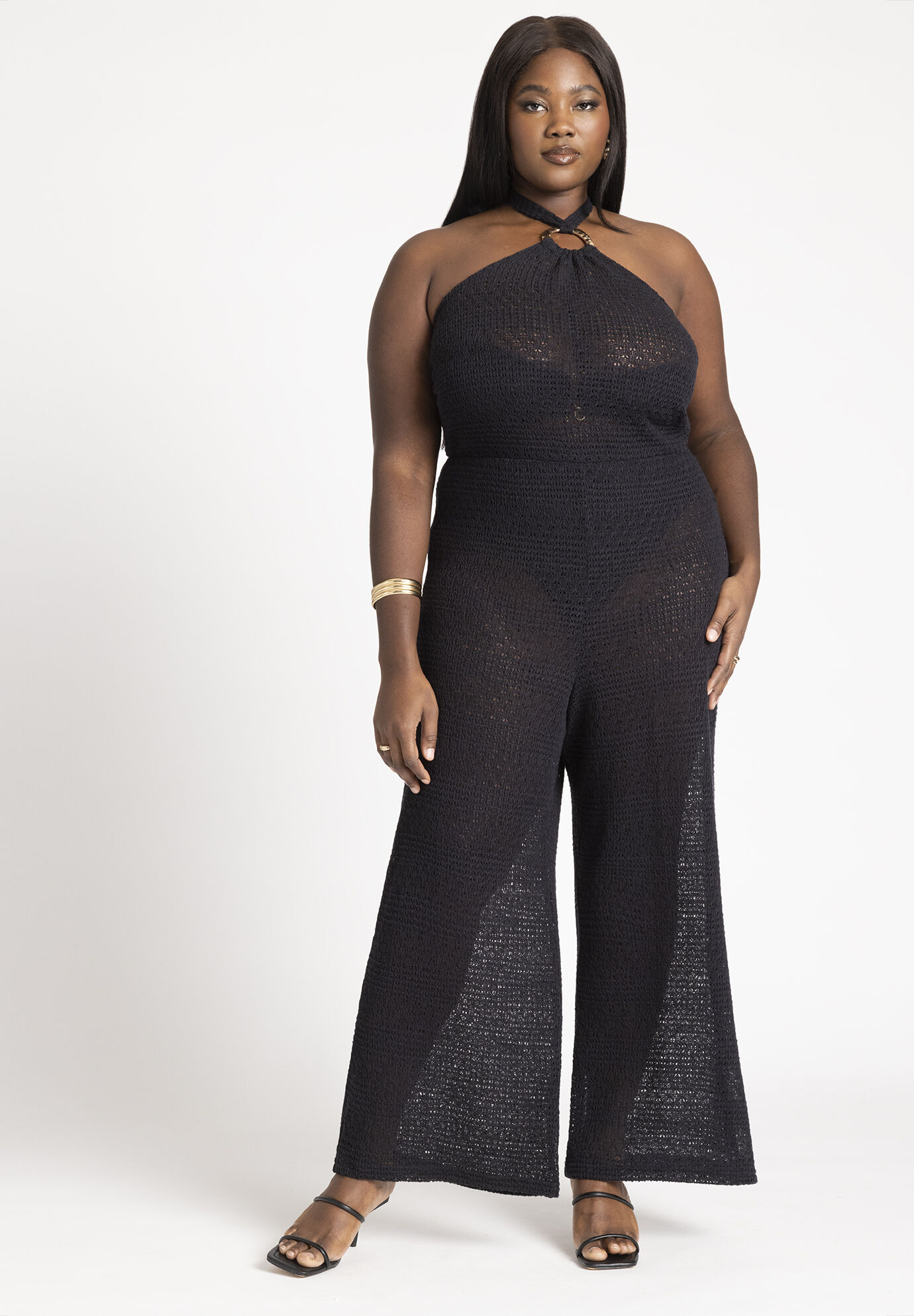 Women Halter Mesh Cover Up Jumpsuit By ( Size 14/16 )