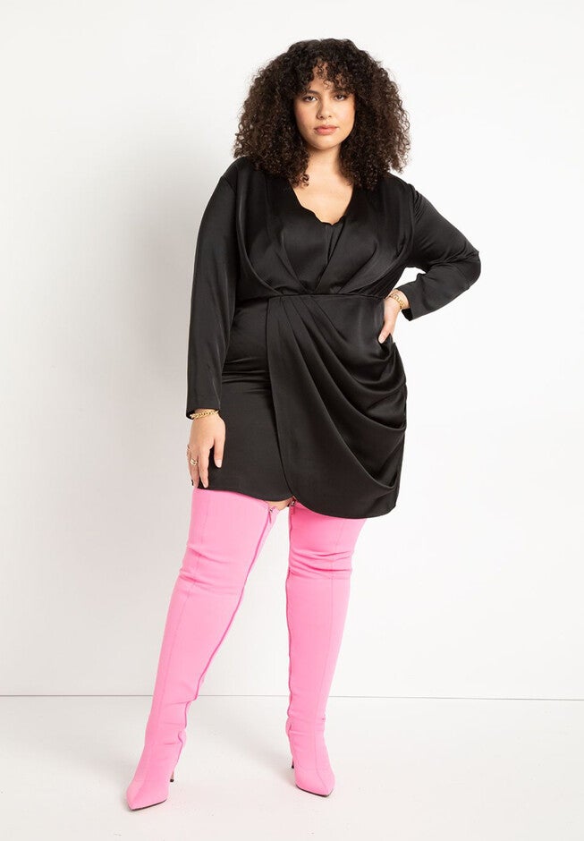 Satin Draped Mini Dress, BLACK ONYX, hi-res image number null