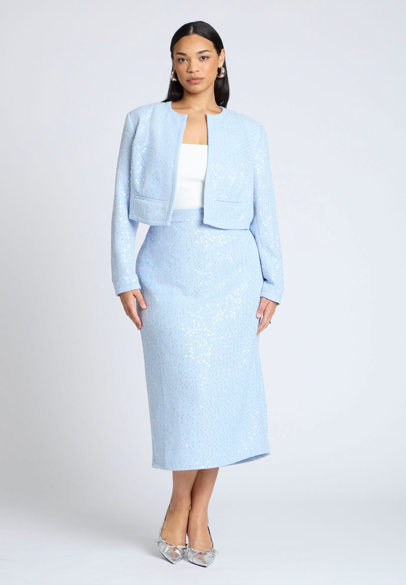 Sequin Tweed Midi Skirt