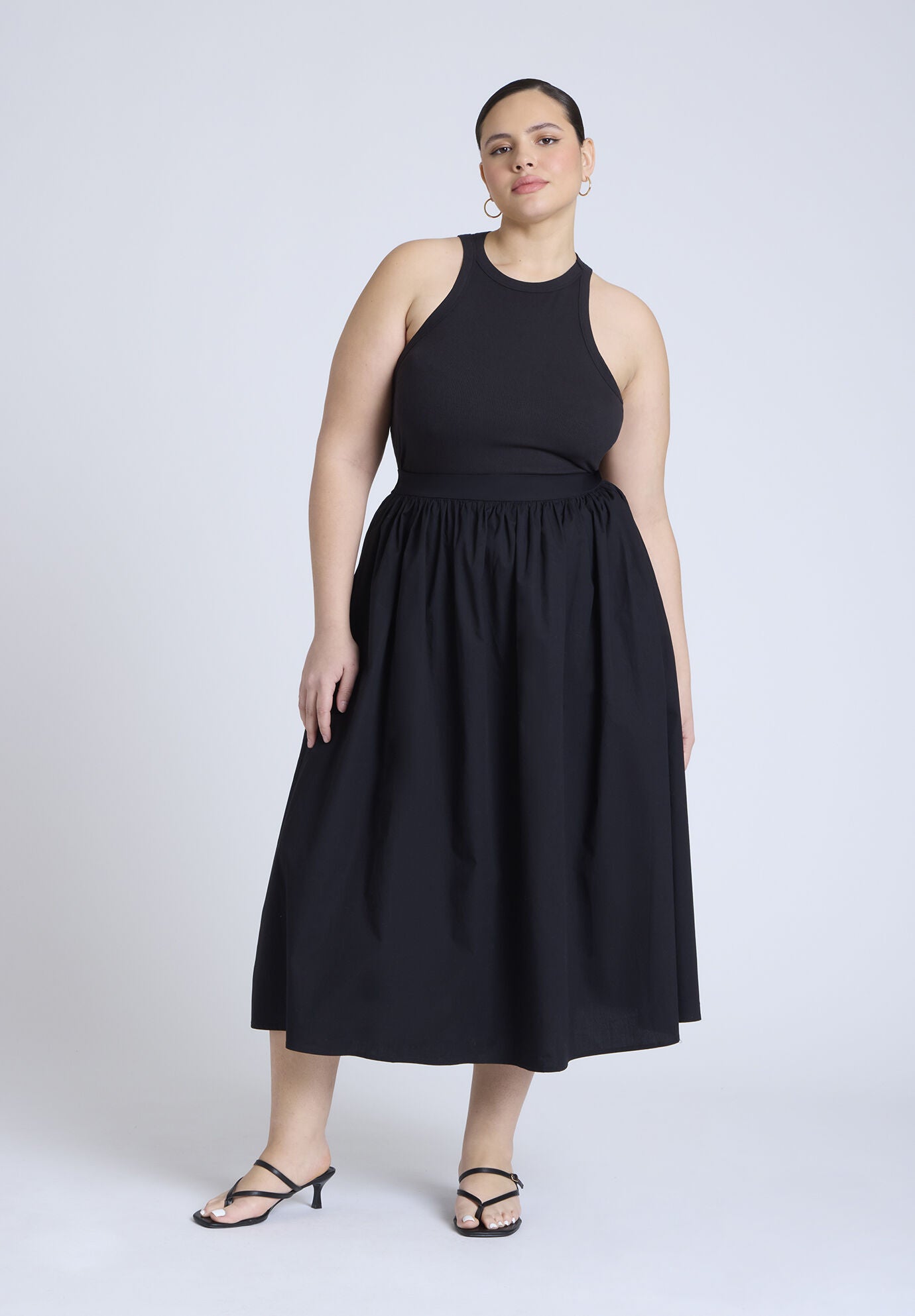 Brocade Rose Full Midi Skirt - High Rise Jacquard, Black And