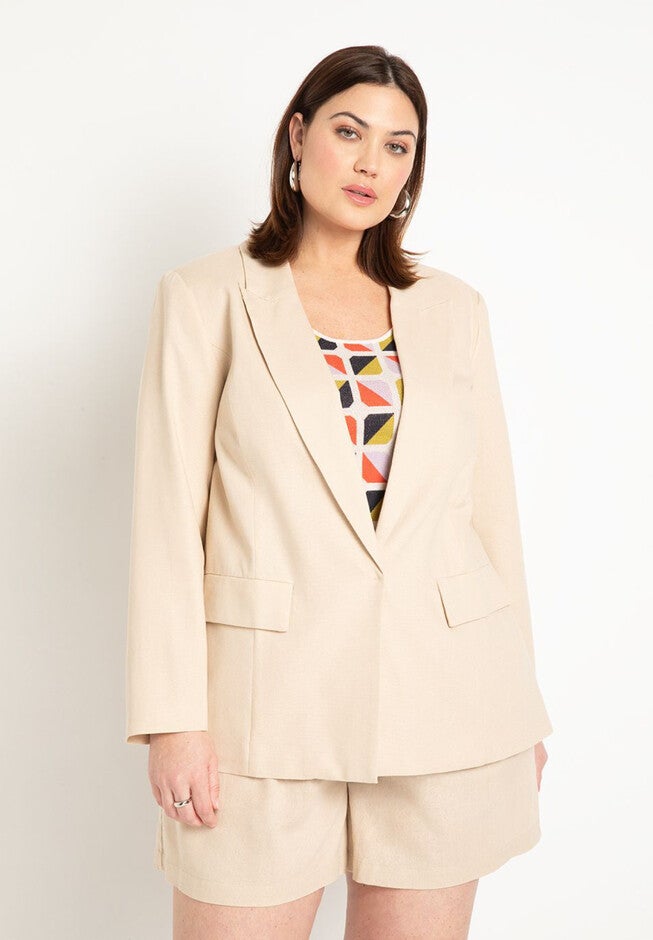 Long Relaxed Linen Blazer, IRISH CREAM, hi-res image number null
