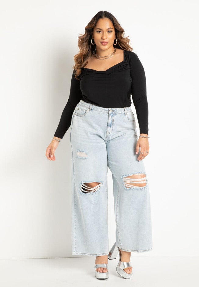 Long Sleeve Slinky Cowl Neck Top, , alternate image number null