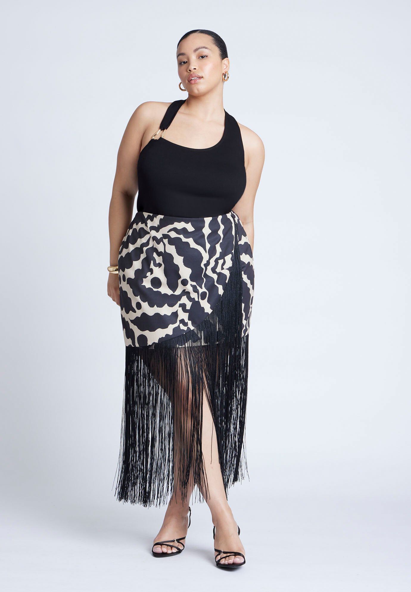 Wrap Front Fringe Mini Skirt | ELOQUII