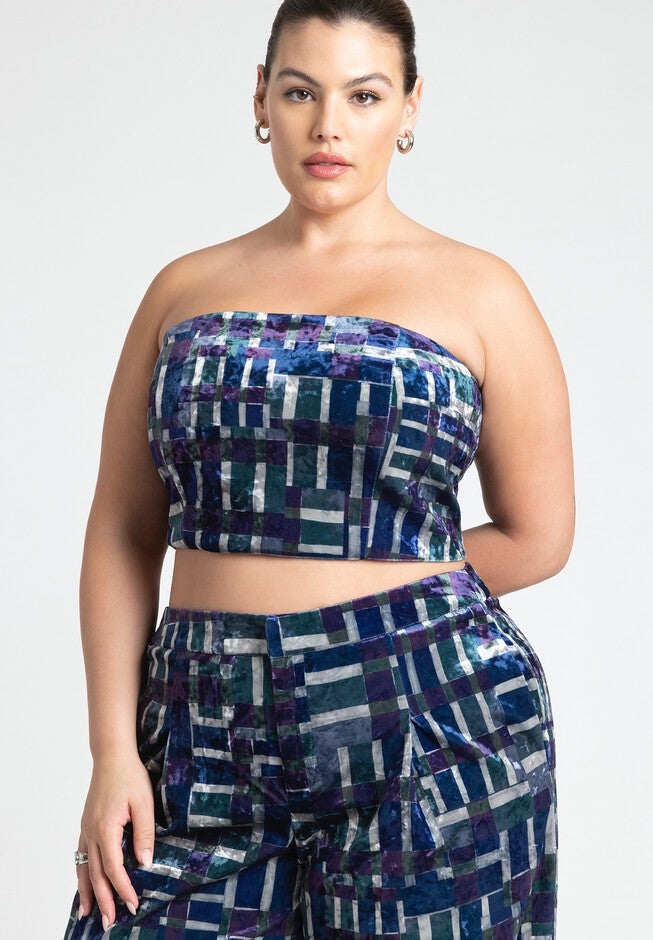 Printed Velvet Strapless Top, STAINED GLASS, hi-res image number null