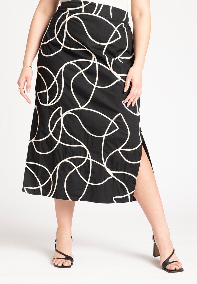 Embroidered Midi Skirt, BLACK ONYX, on-hover image number null