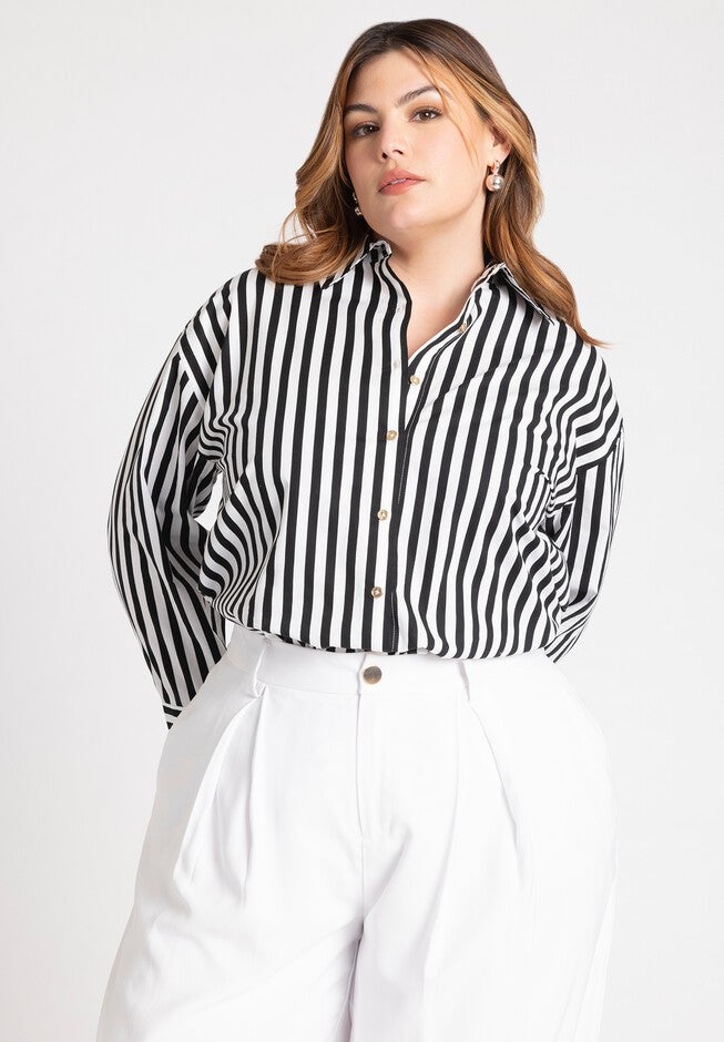 Preppy Striped Button Down, BLACK STRIPE, hi-res image number null