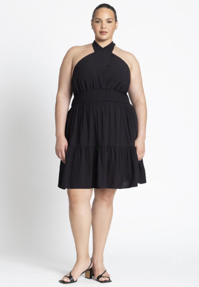 Halter Flare Mini Dress, BLACK ONYX, on-hover image number null