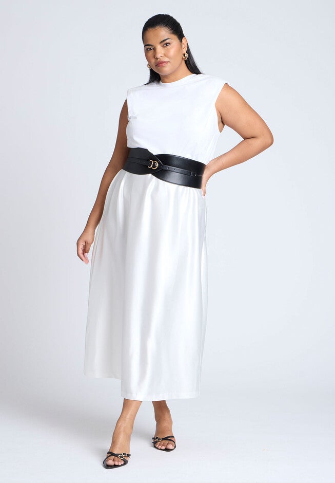 V Shape Wide Waist Belt, BLACK, on-hover image number 1