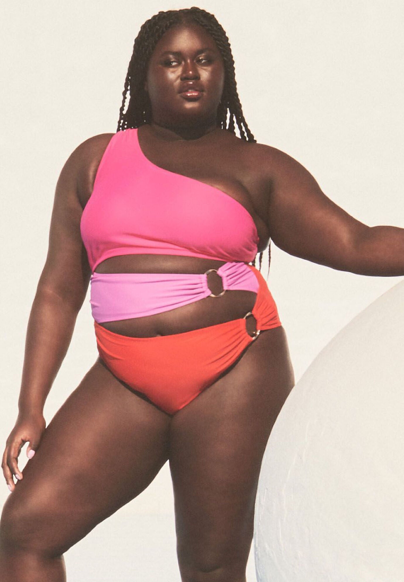 One shoulder best sale pink swimsuit