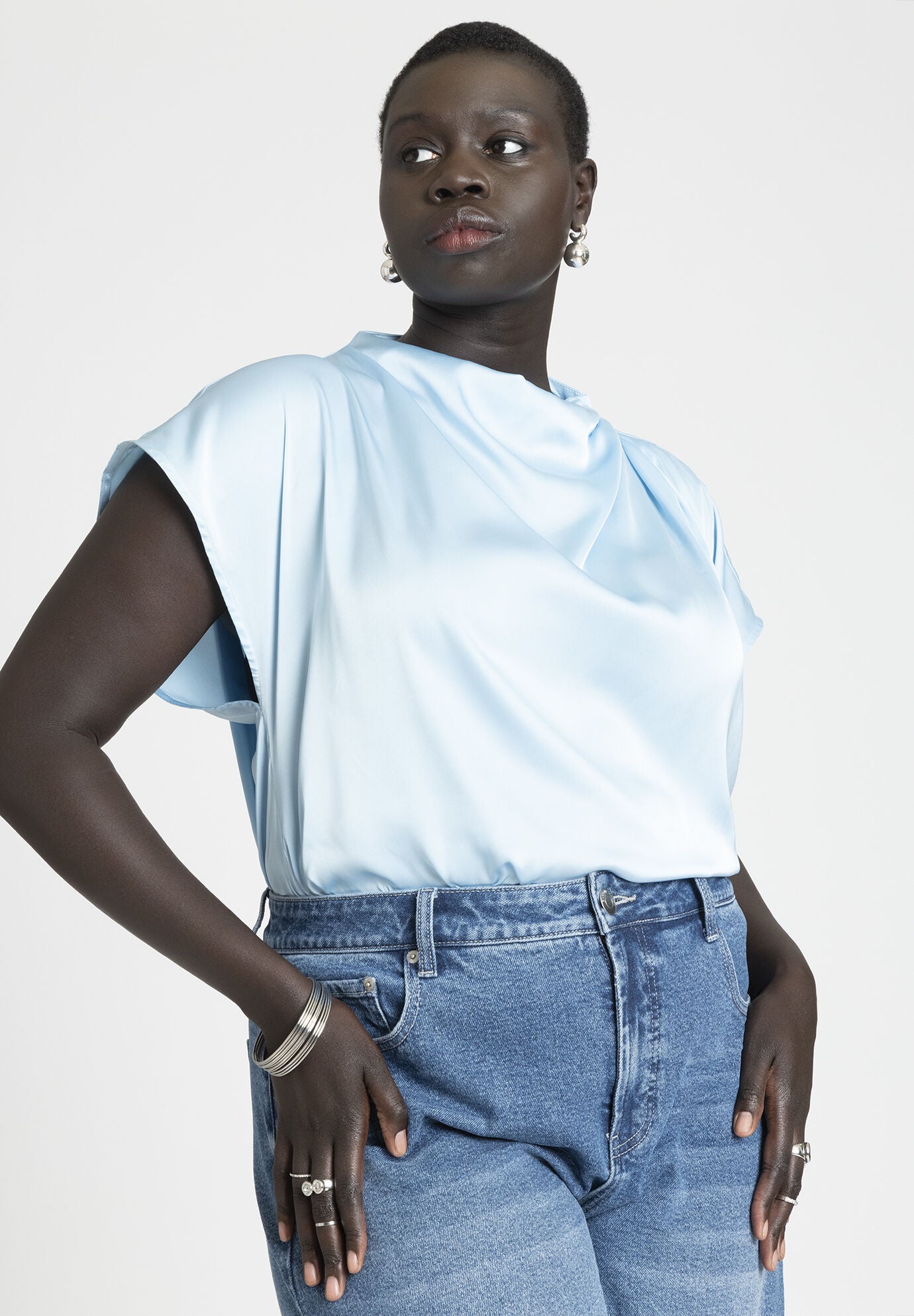 PLEATED PANEL SATIN SHIRT main image 1