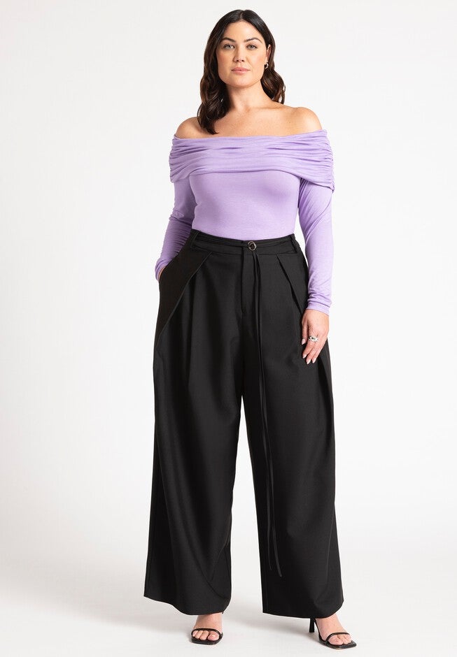 Pleat Detail Trouser With Long Belt, BLACK ONYX, hi-res image number null