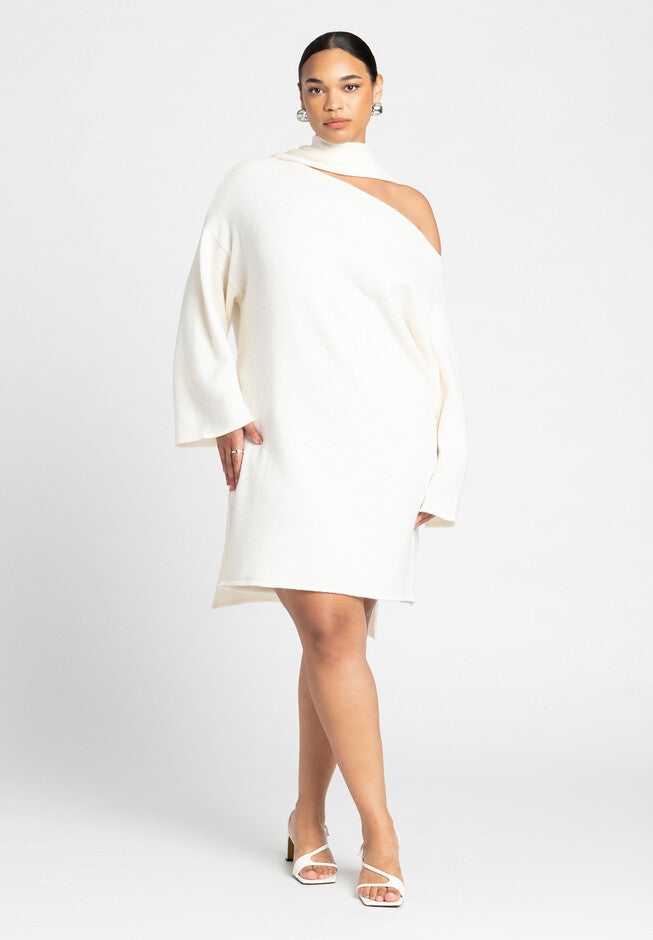 Sweater Mini Dress With Waist Tie, CREAM, hi-res image number null