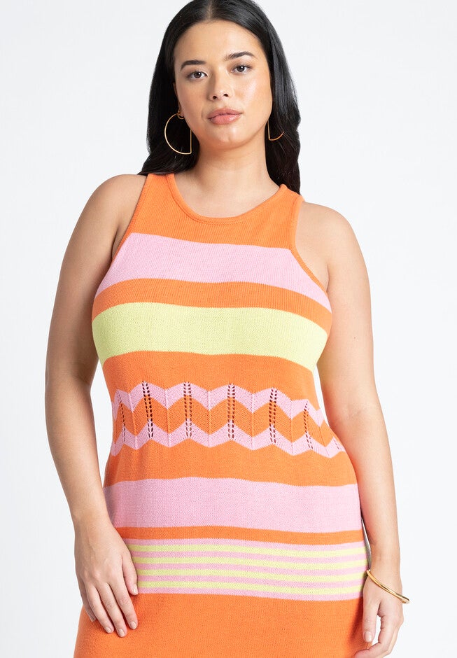 Striped Tank Sweater Dress With Ruffles, SORBET STRIPE, alternate image number null