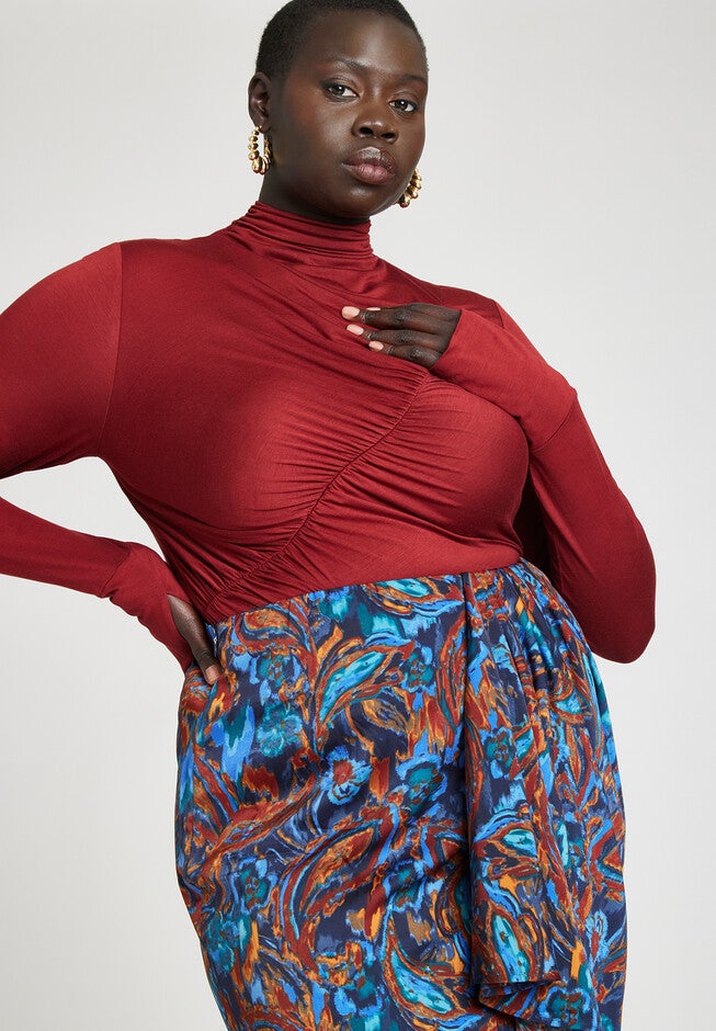 Barkwood x ELOQUII Tissue Ruched Detail Top, , alternate image number null