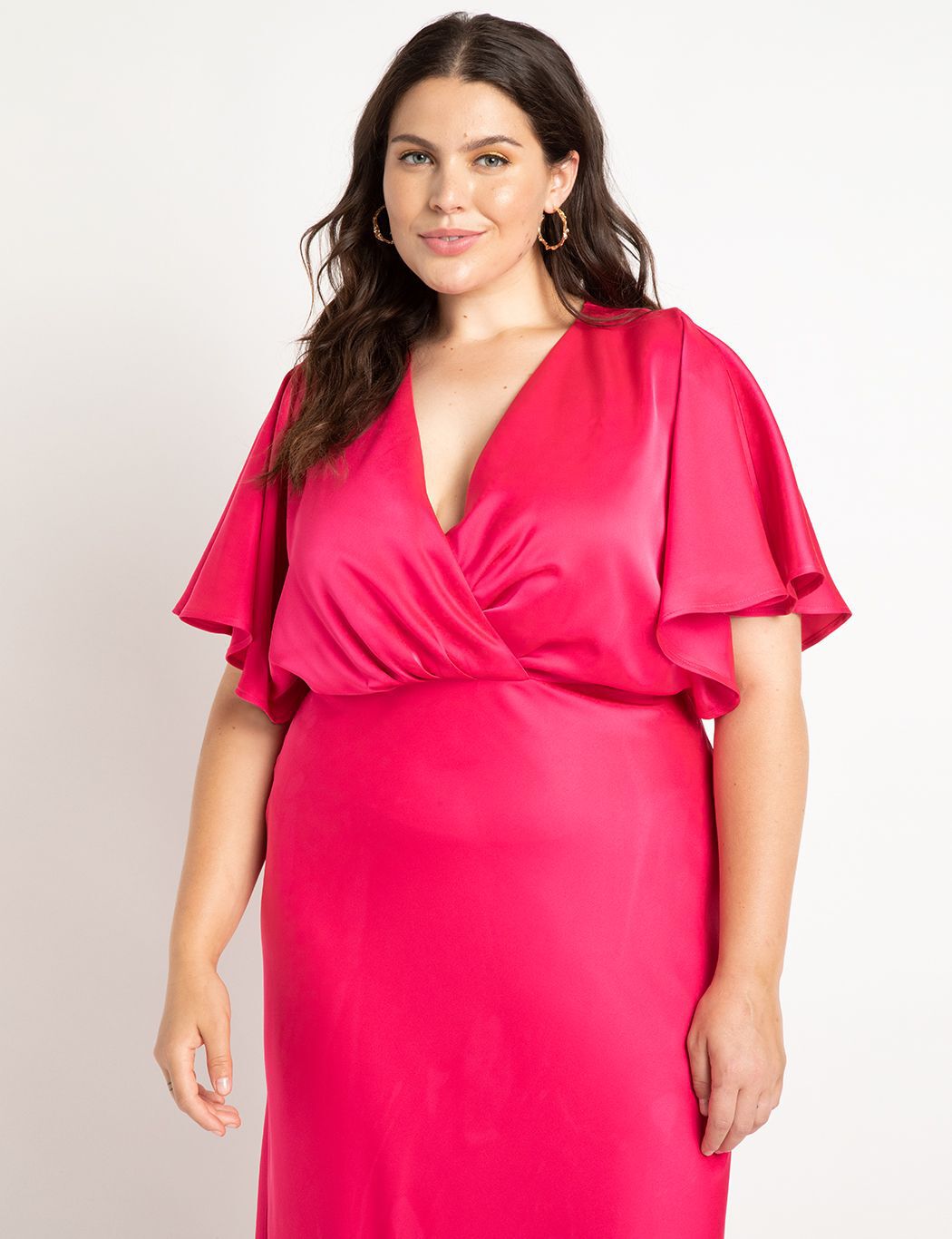 Kimono Sleeve Satin Maxi Dress Pink Eloquii