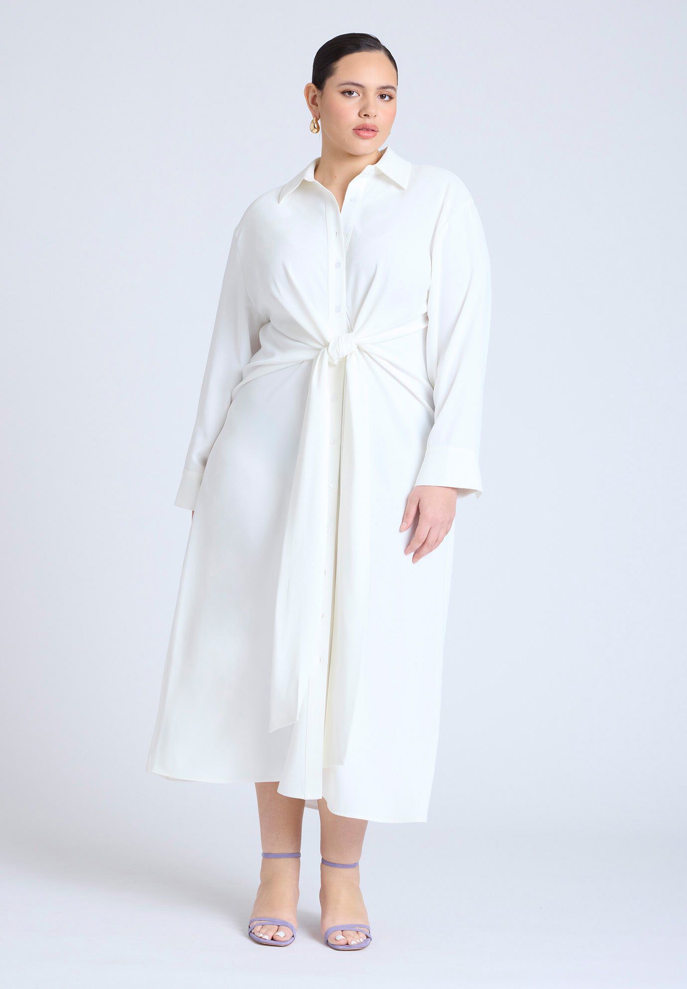 Tie Front Oversized Shirt Dress | ELOQUII