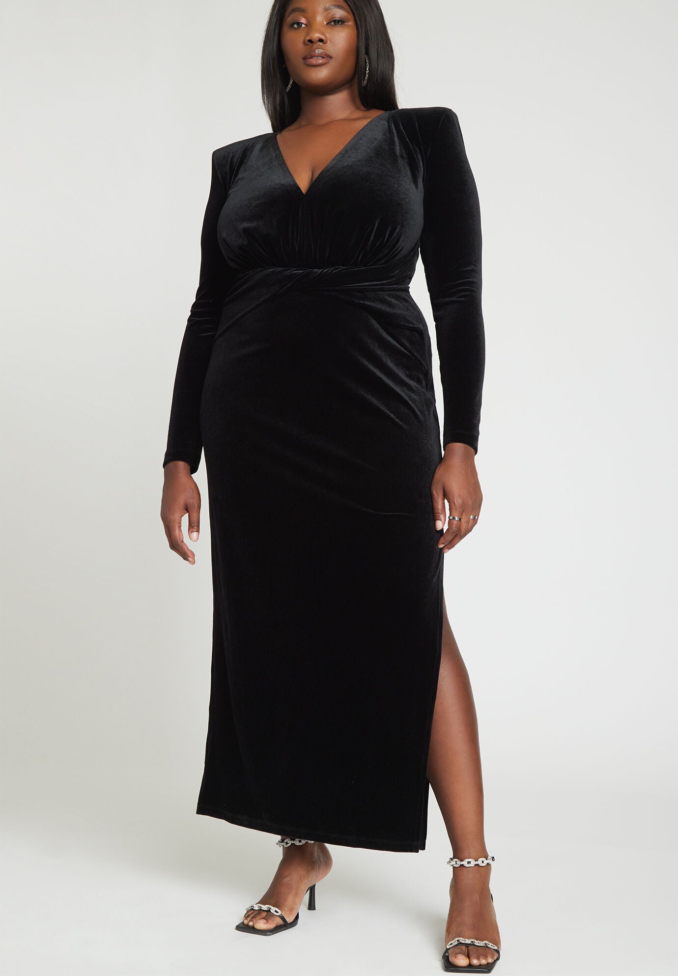 Velvet Tie Waist Gown Eloquii