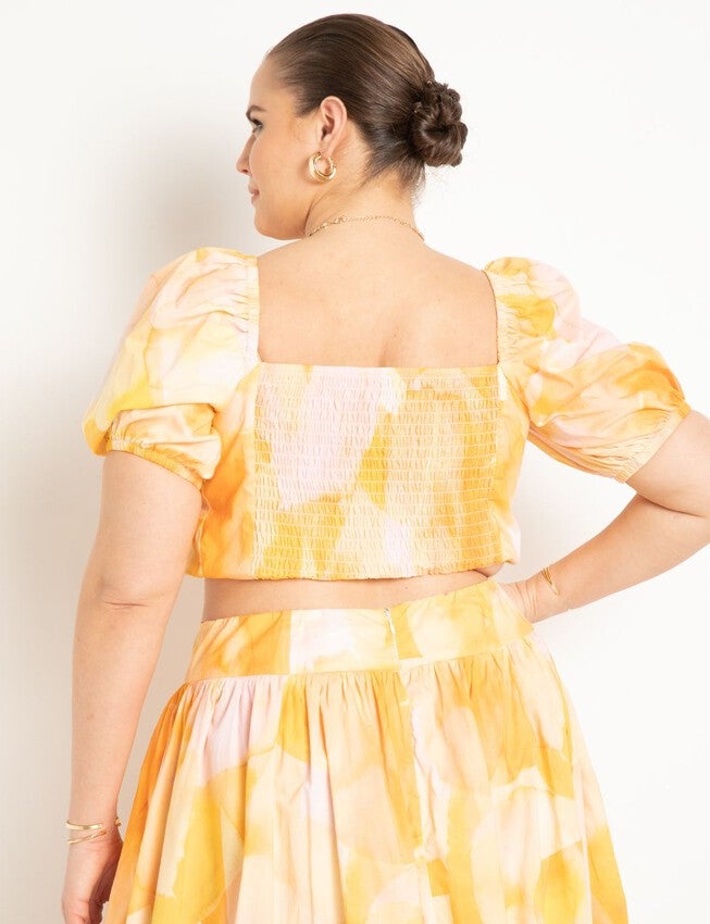 Shirred Puff Sleeve Top, YELLOW, on-hover image number null